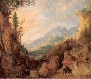 Momper II, Joos de Mountainous Landscape with a Bridge and Four Horsemen oil painting picture wholesale